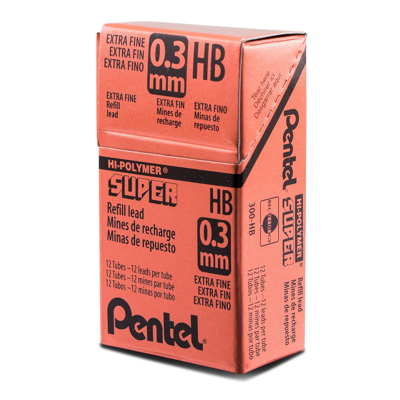 Pentel® Super Hi‑Polymer® HB Extra Fine 0.3mm Pencil Lead Refills, 12 Packs of 12